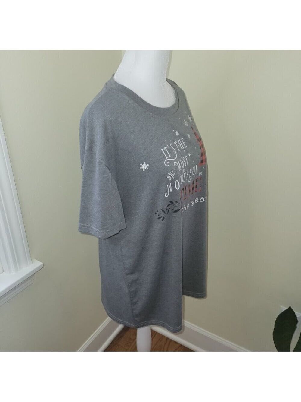 Merry Christmas 2 Short Sleeve T-Shirt Gray & Green Xmas Women's Size XL - Picture 6 of 16